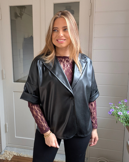 Liva Faux Leather short sleeve Blazer - Black