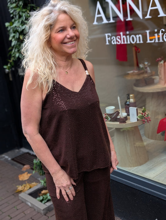 Suzea glitter top - Bruin/ goud