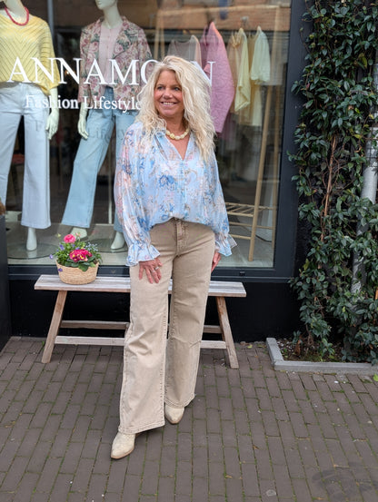Blouse Eva bloemen - Lichtblauw