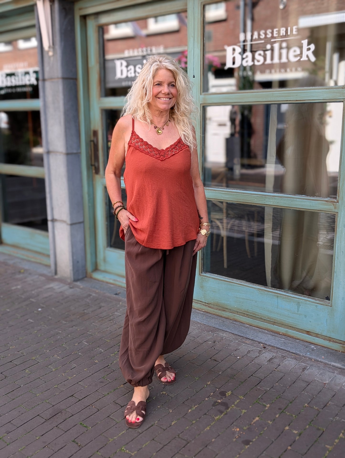 Daisy opengewerkte top - Brique
