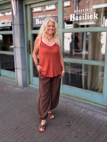 Daisy opengewerkte top - Brique