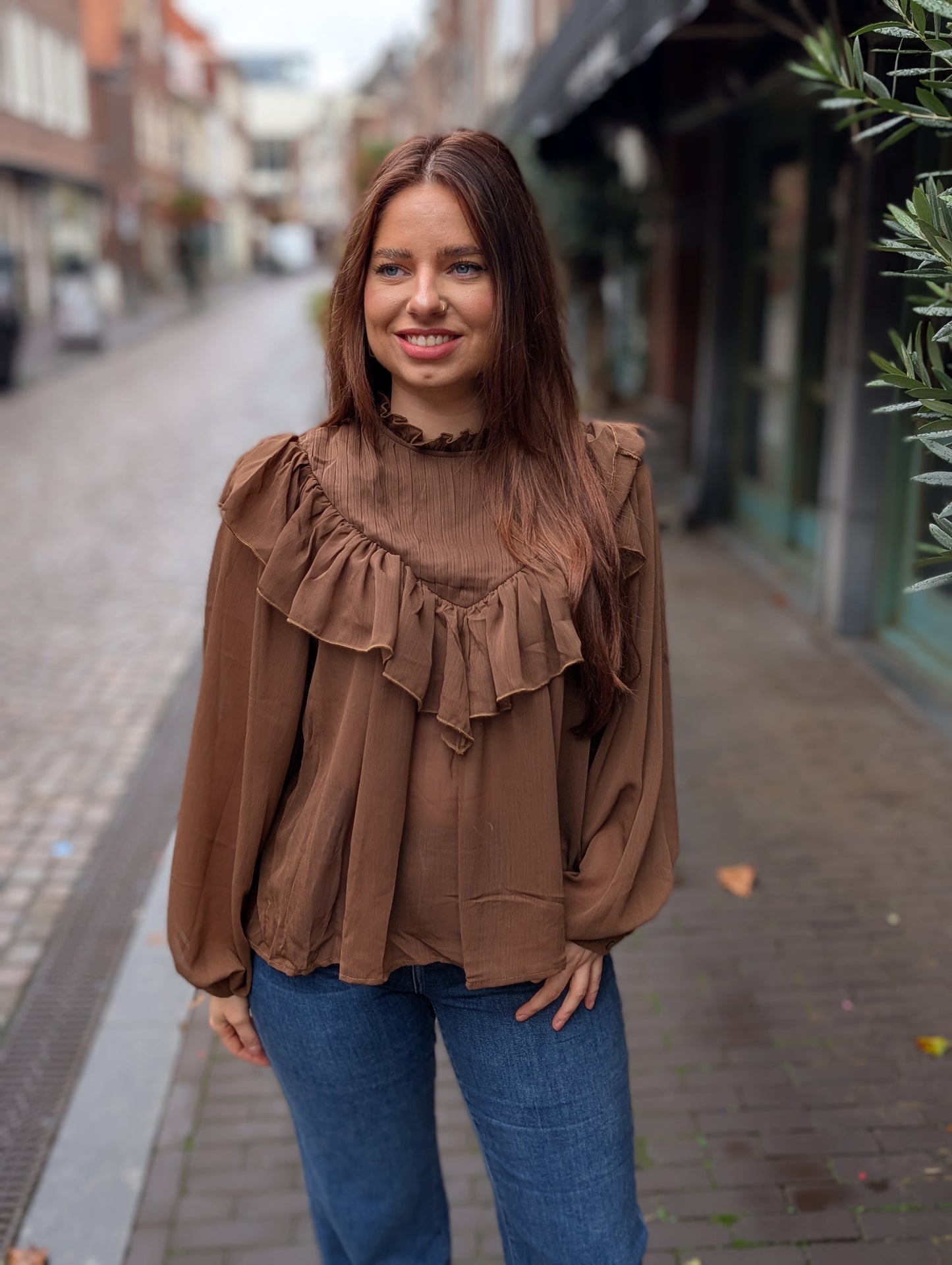 Rouches blouse Naomi - Bruin