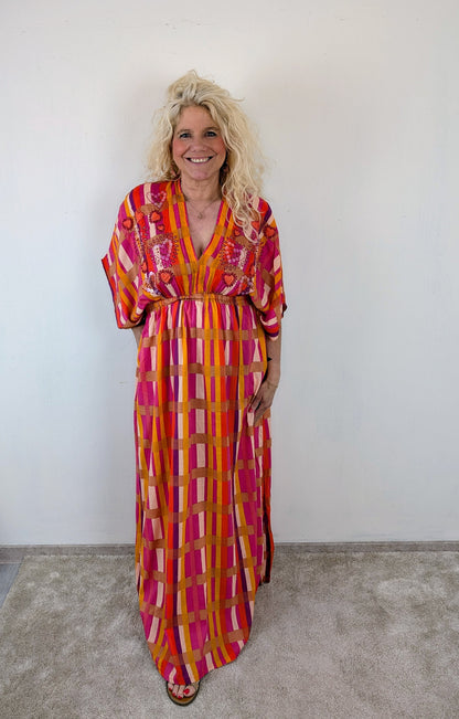 Thara boho dress - Roze/ orange