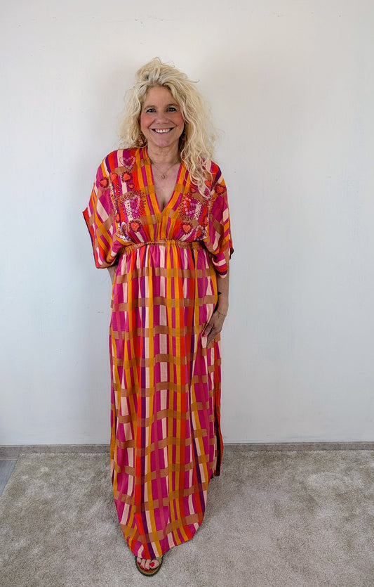 Thara boho dress - Roze/ orange