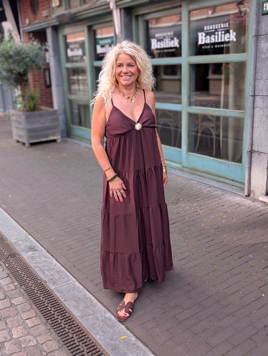 Bailey jurk met broche - Bruin