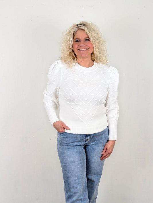 Suze trui pofmouwen v print - Wit