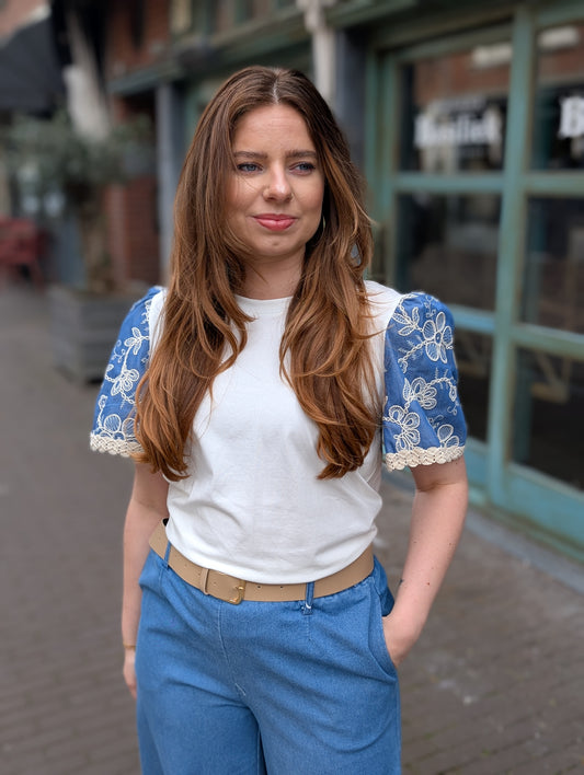 Shirt met jeans look mouwen - Wit