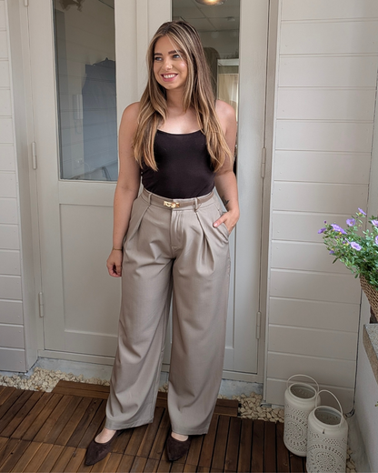 Pantalon Gwen met riem - Zand