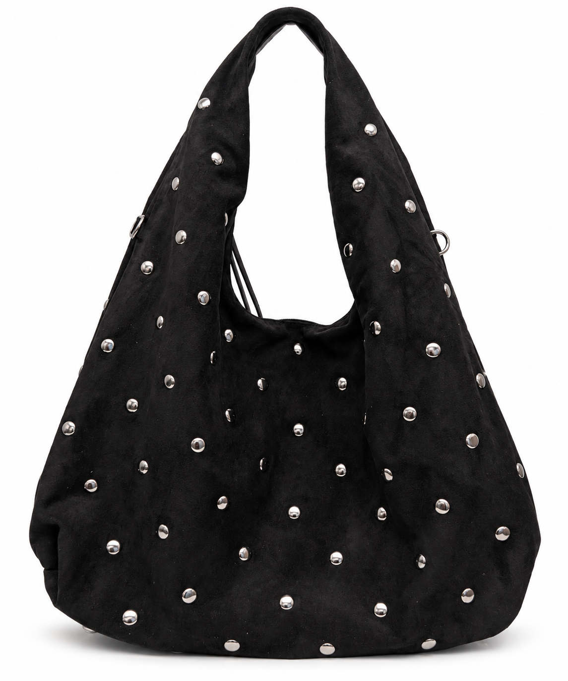 Zwarte suède-look schoudertas met studs - Zwart