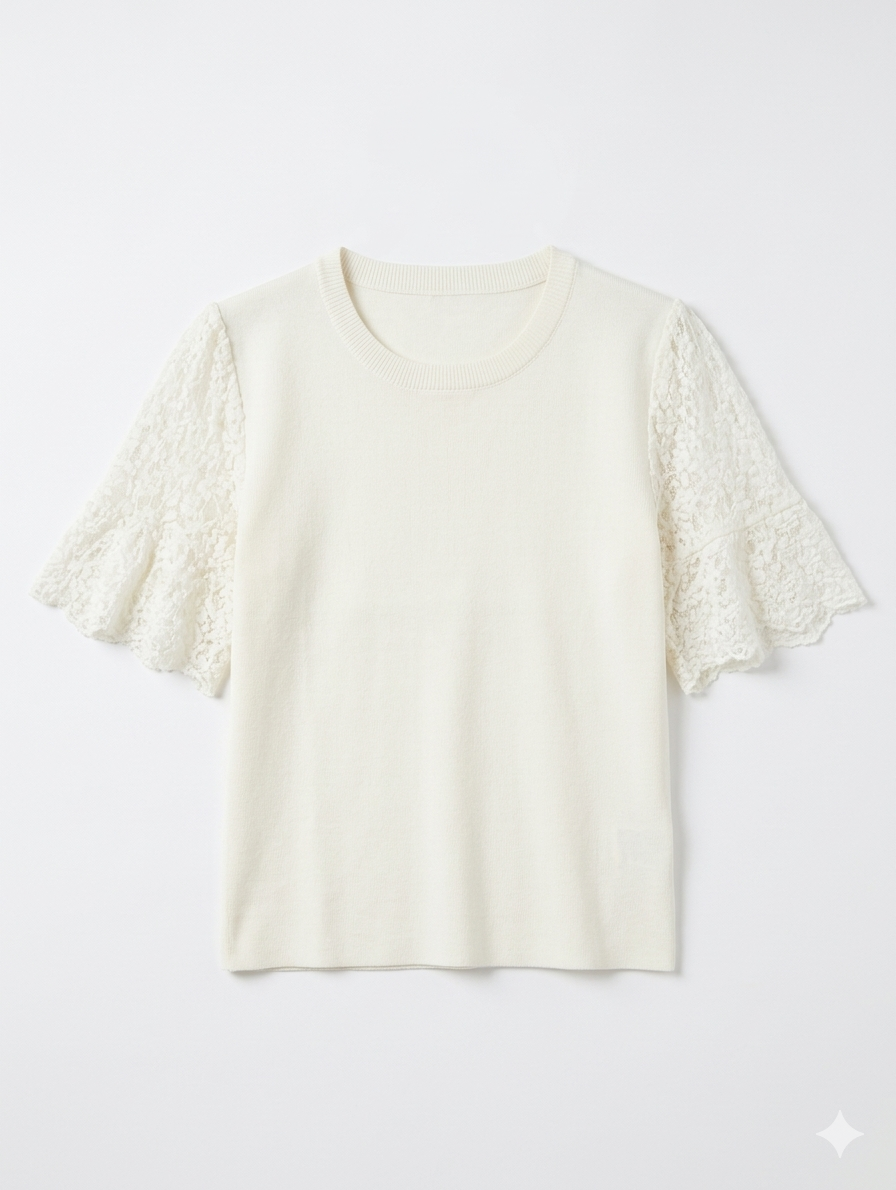 Aimee shirt met kanten bloemen mouwen - Wit
