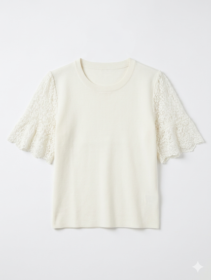 Aimee shirt met kanten bloemen mouwen - Wit