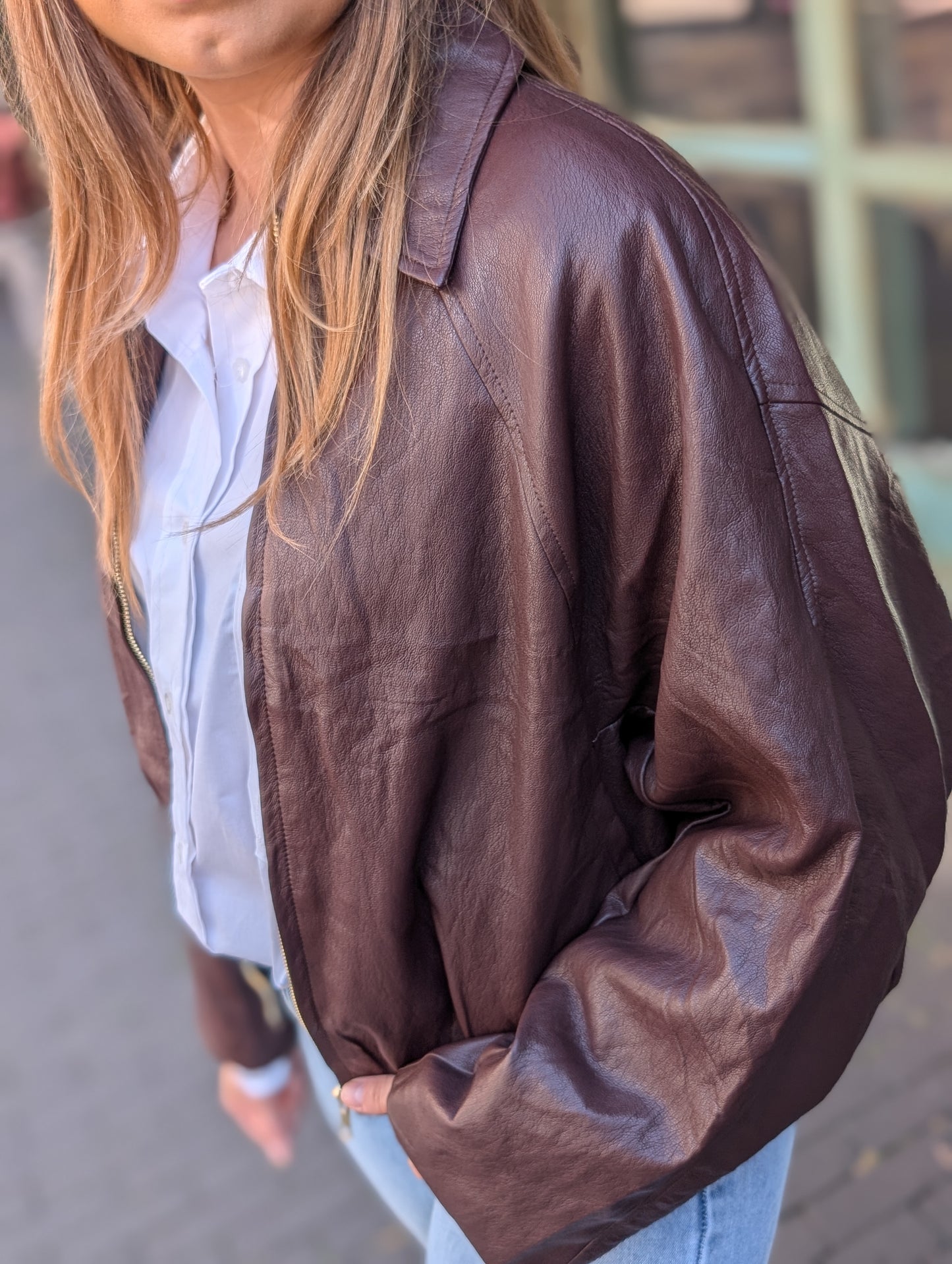 Faux leather bomber jasje - Bordeaux