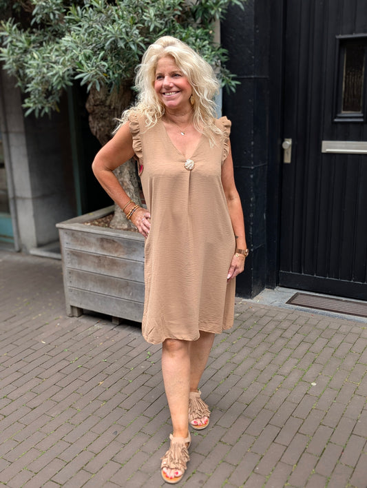 Liza jurk ruffle - Camel
