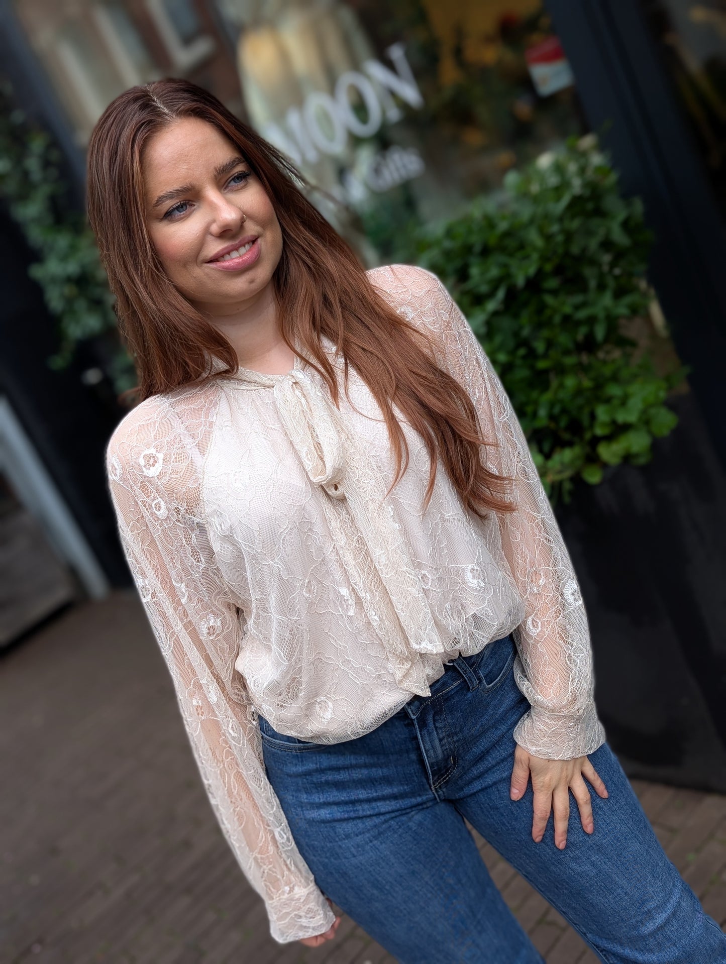 Tes kanten blouse - Beige