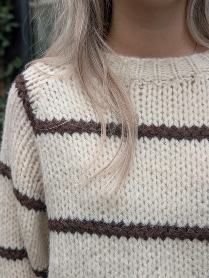 Su streep kabel trui - Creme/ Bruin