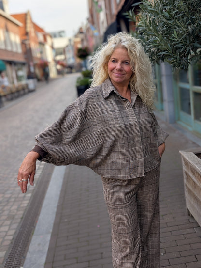 Karam ruitjes blouse - Taupe / creme / bruin