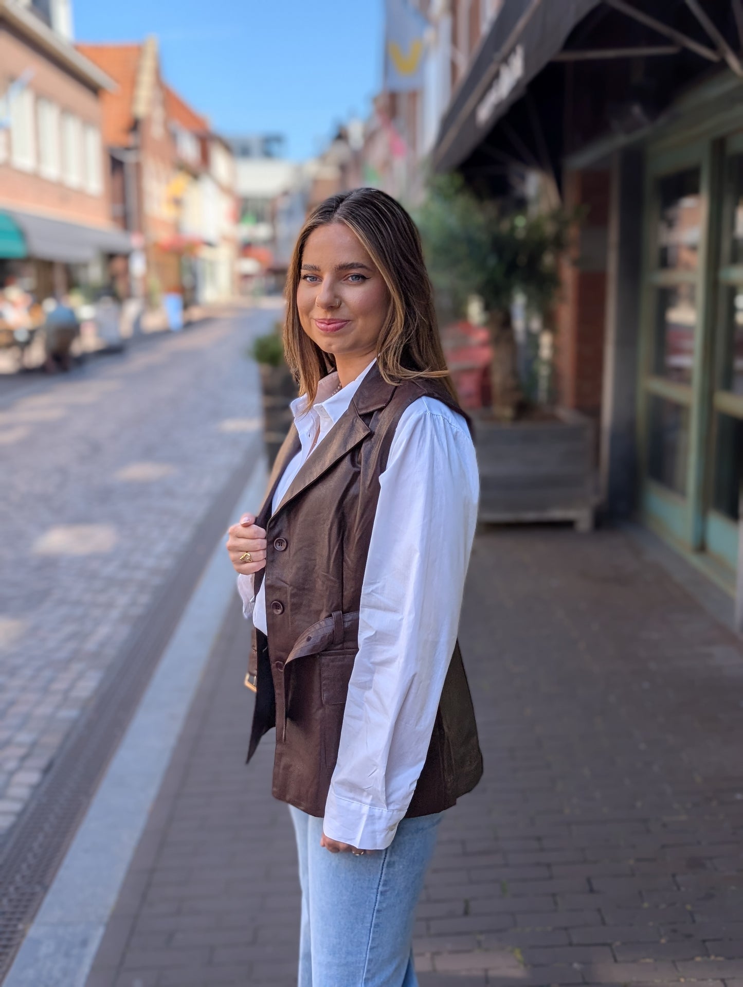 Faux leather gilet met riem - Bordeaux