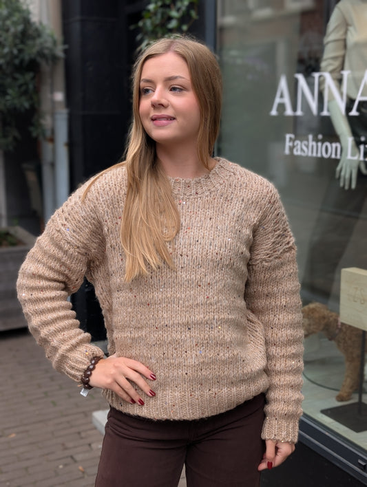Danny trui met glitter - Camel
