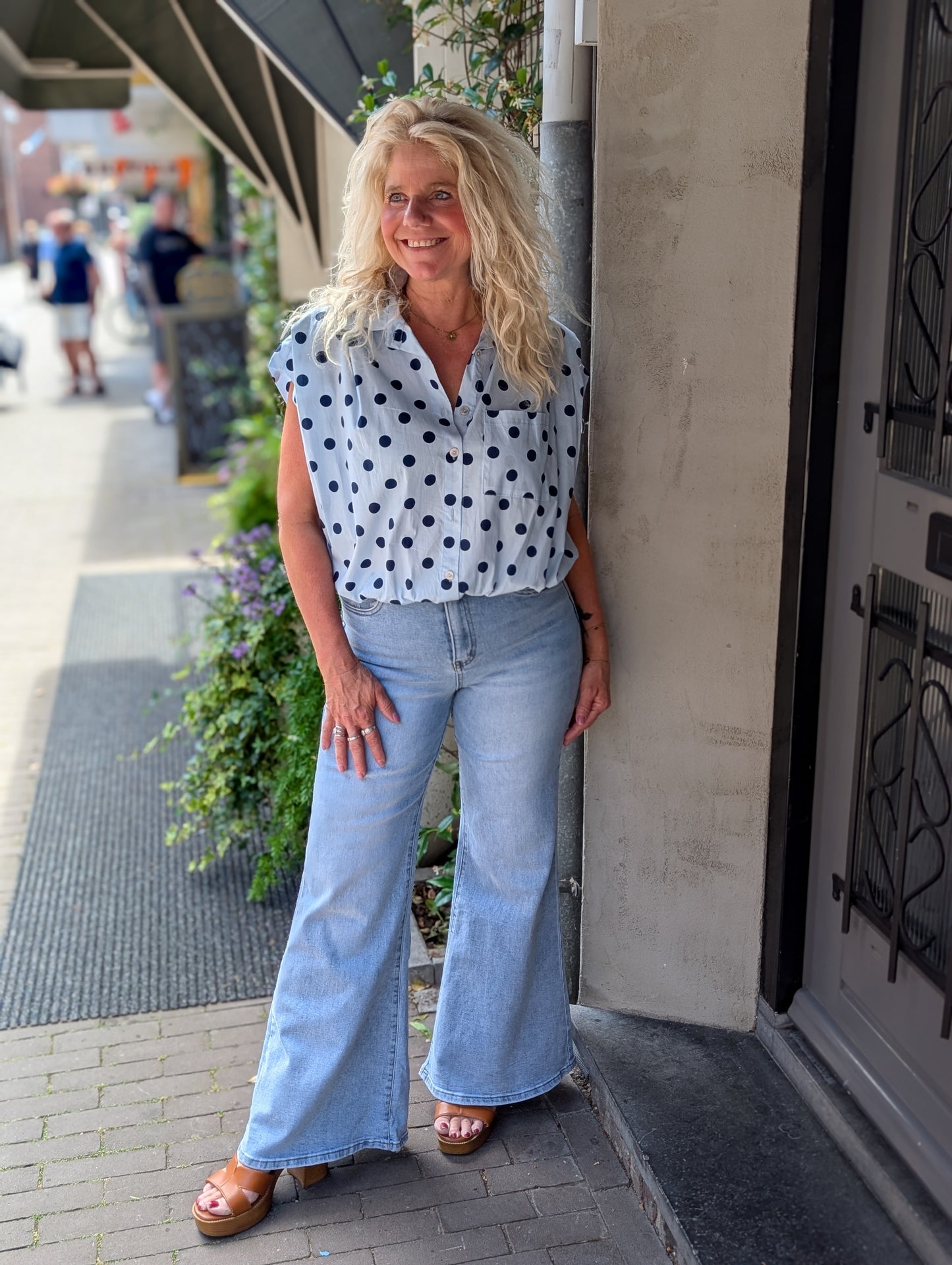 Katoenen blouse Veerle polkadots - Lichtblauw/Donkerblauw