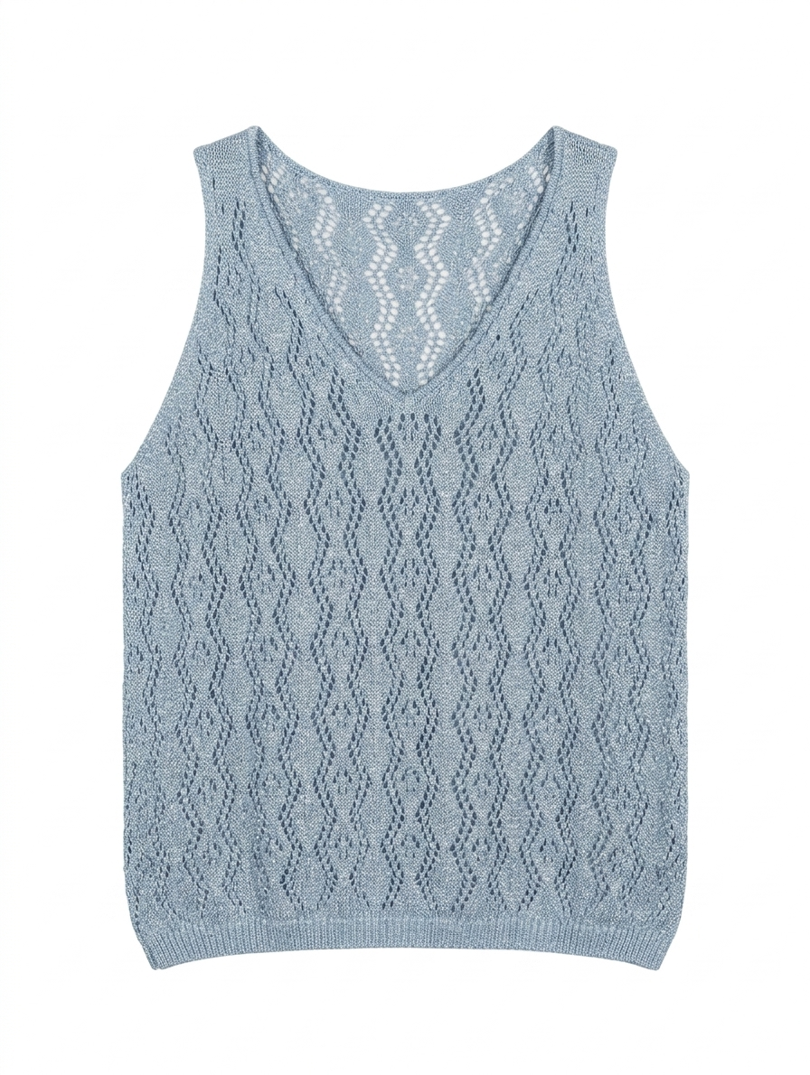 Lurex Crochet Top - Lichtblauw/Zilver