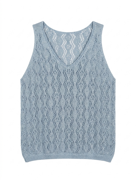 Lurex Crochet Top - Lichtblauw/Zilver