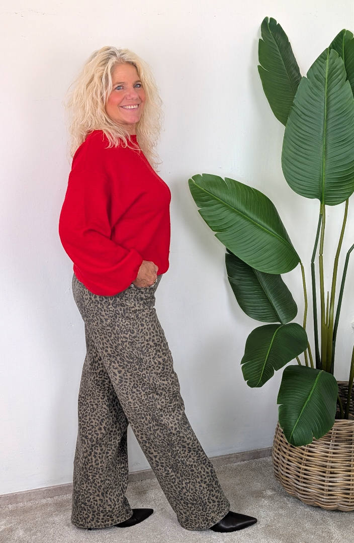 Maud strait leg Laulia panter motief jeans - Taupe / bruin
