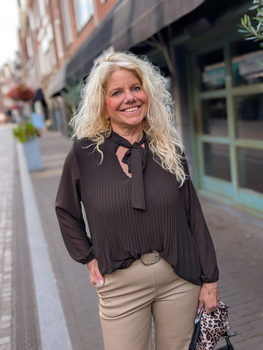 Plisse blouse Amanda - Donkerbruin