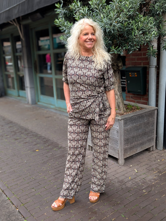 Welty  broek - Print motief / Bruin tinten