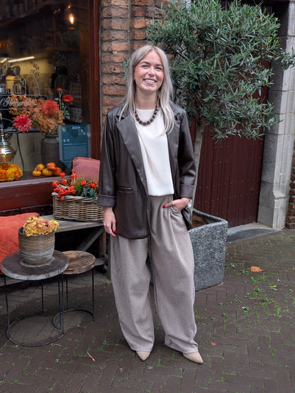 Lia leder look blazer - Bruin