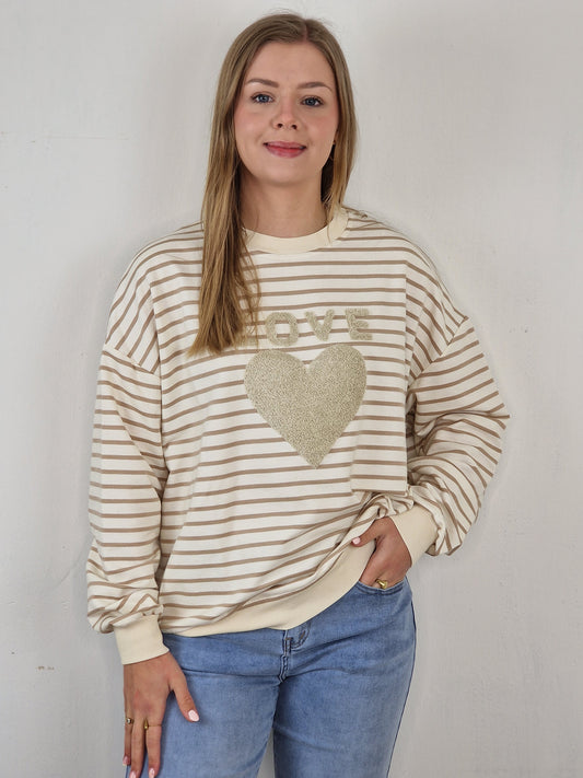 Gestreepte love sweater Renske - Beige