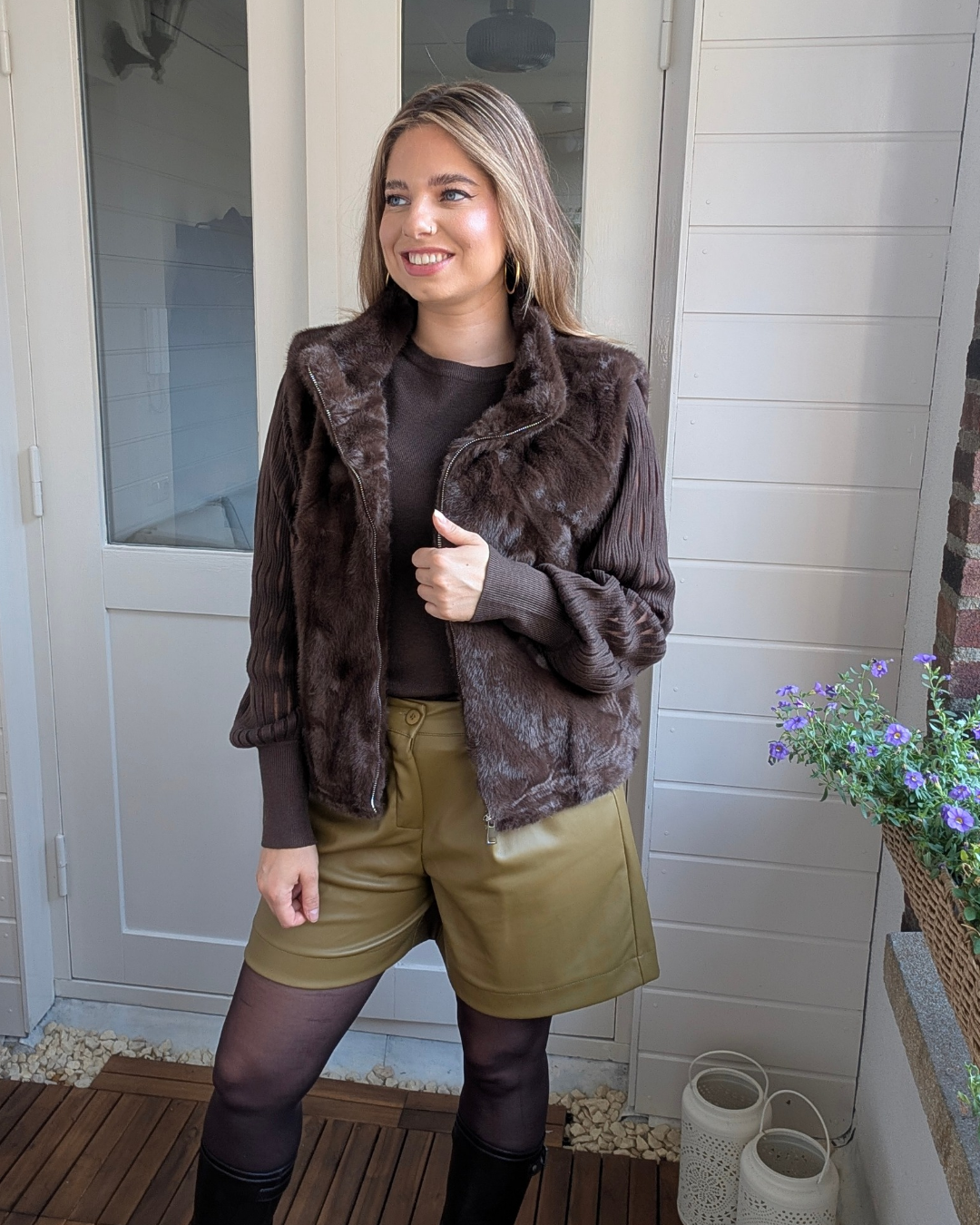 Faux fur gilet - Bruin