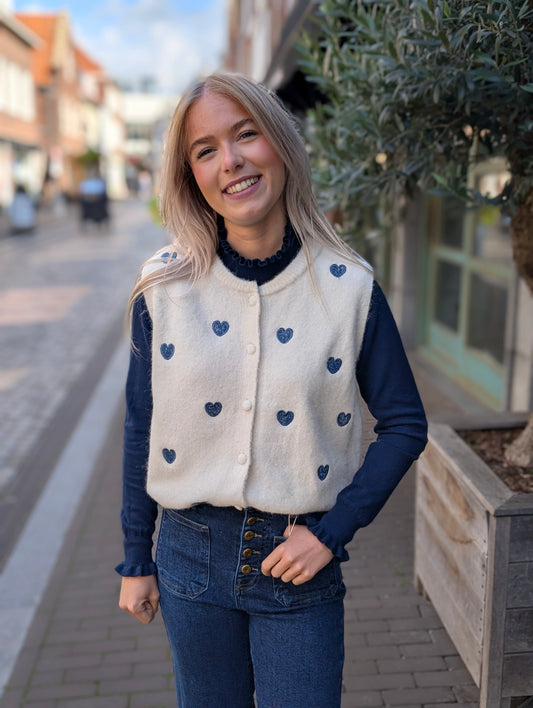 Hartjes gilet Juna - Ecru/Blauw