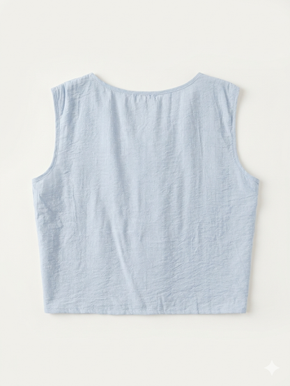 Luna Azure Embroidered Vest – Sky Blue