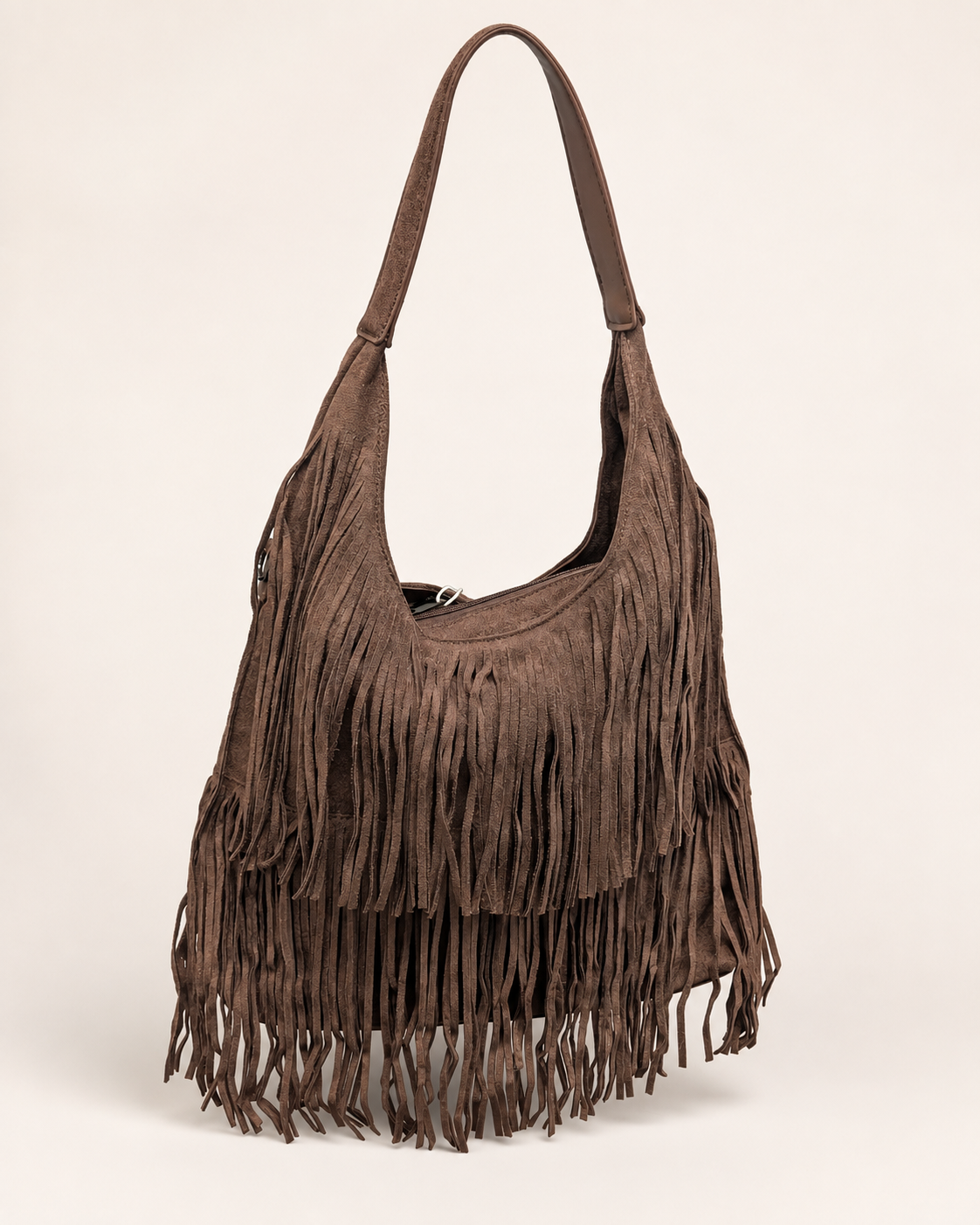 Faux Suède Fringe Bag - Bruin