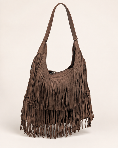 Faux Suède Fringe Bag - Bruin