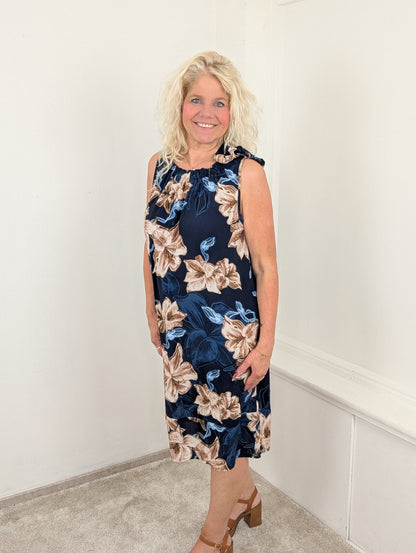 Print jurk vintage flowers Nicolle - Navy