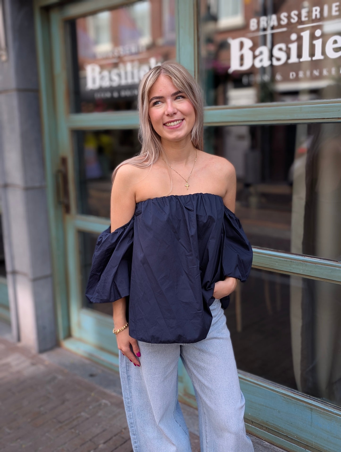 Off the shoulder blouse top - Donker blauw