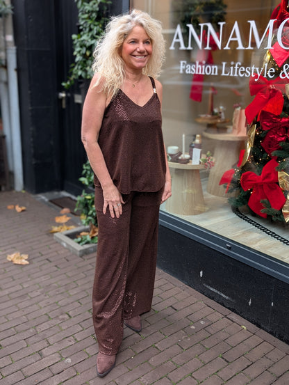 Suzea glitter top - Bruin/ goud