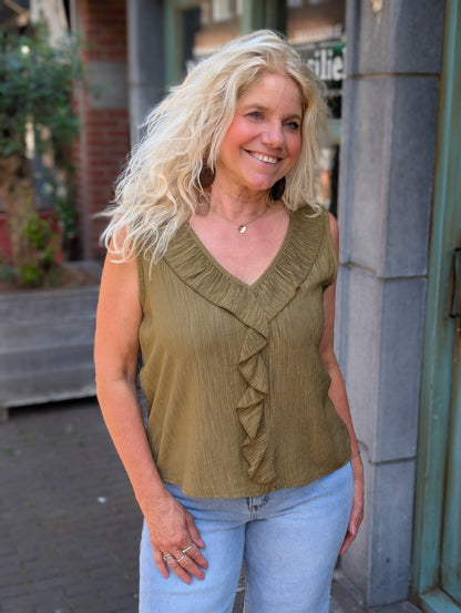 Patty ruffle top met v-hals - Groen