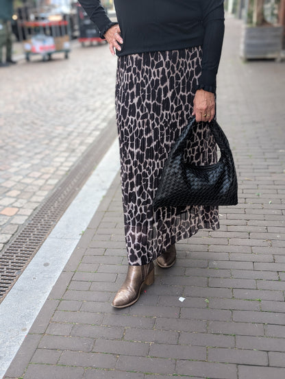 Liza plise rok - Zwart/ creme panter