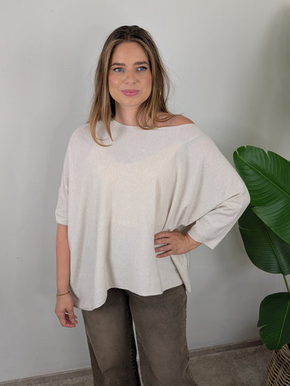 Oversized basis vleermuis trui - Beige