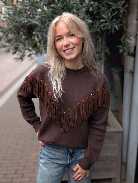 Western sweater franjes - Bruin