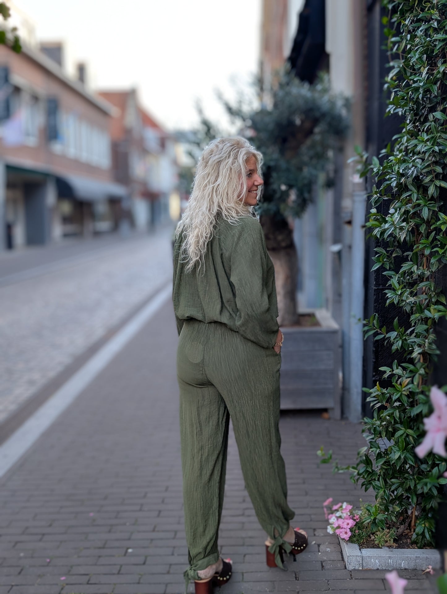Bibara ballon broek met strik onderin - Groen