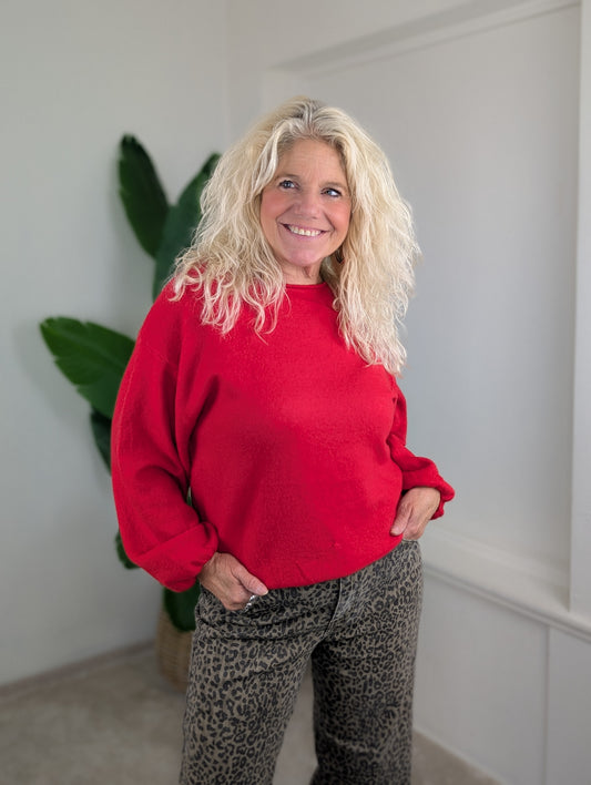 Sandra trui met elastiek onderin - Rood