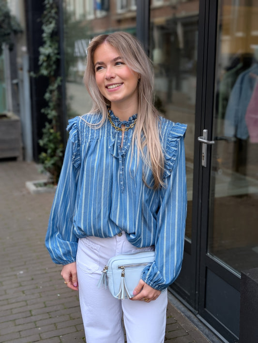 Gestreepte jeans look blouse Fayye - Blauw