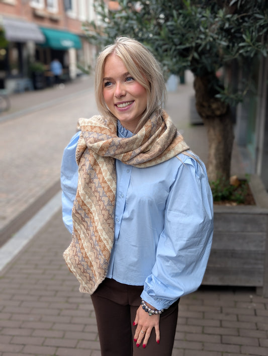 Hartjes sjaal - Bruin/ ecru/ blauw