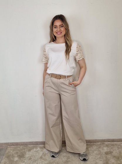 Janneke wide leg pantalon met riem - Beige