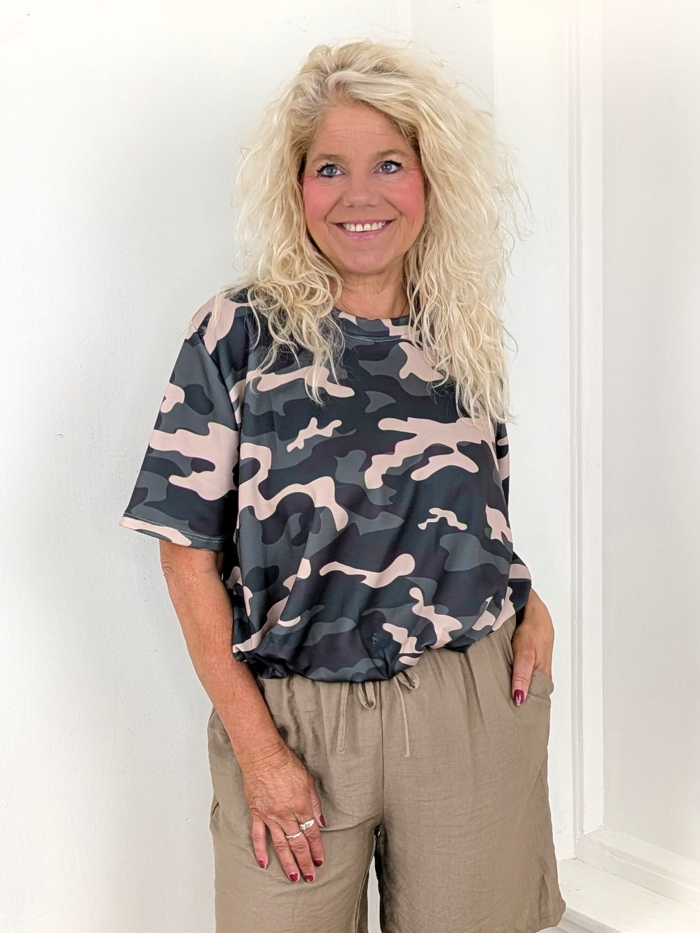 Balloon jersey shirt army print - Groen mix