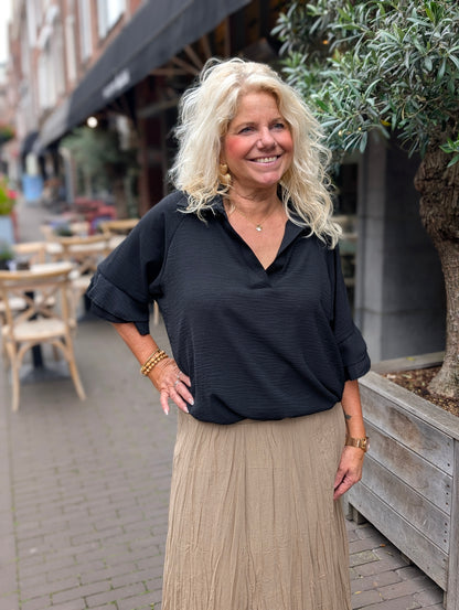 Suzy blouse ruffle - Zwart