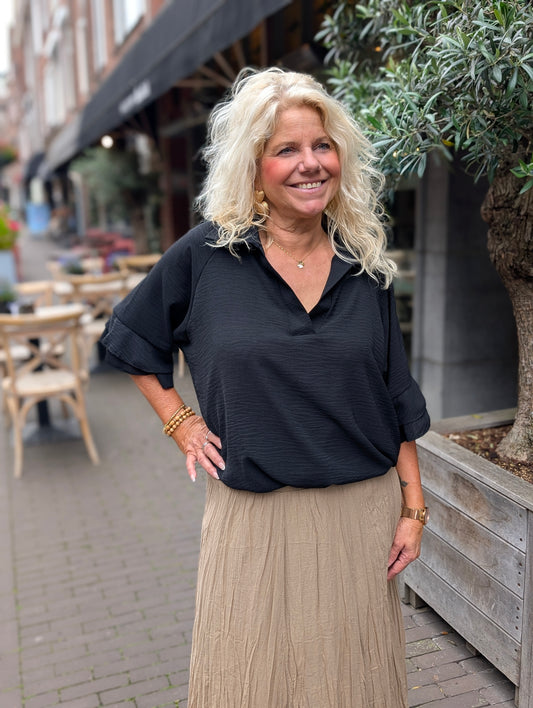 Suzy blouse ruffle - Zwart